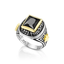 Support Israel Onyx Kabbalah Star of David Signet Ring in 9K Gold & 925 Silver