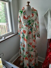 Vintage 1960s/70s Iconic Designer Angela Gore Floaty Floral Maxi Dress XS 25"W