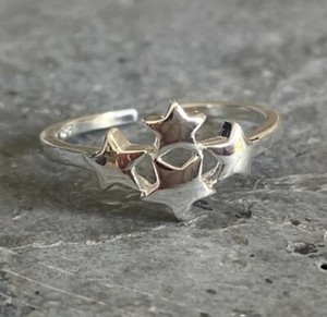 Solid Metal Women’s Adjustable Four Star Toe Ring – White Gold Plated 925 silver