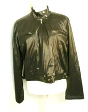 TWO ROADS BIKER JACKET SIZE 14 BLACK COLLARED LONG SLEEVE FULL ZIP POCKETS FRONT