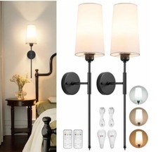 Battery Operated Wall Sconces with Remote Set of 2 Rechargeable Wall Light Black