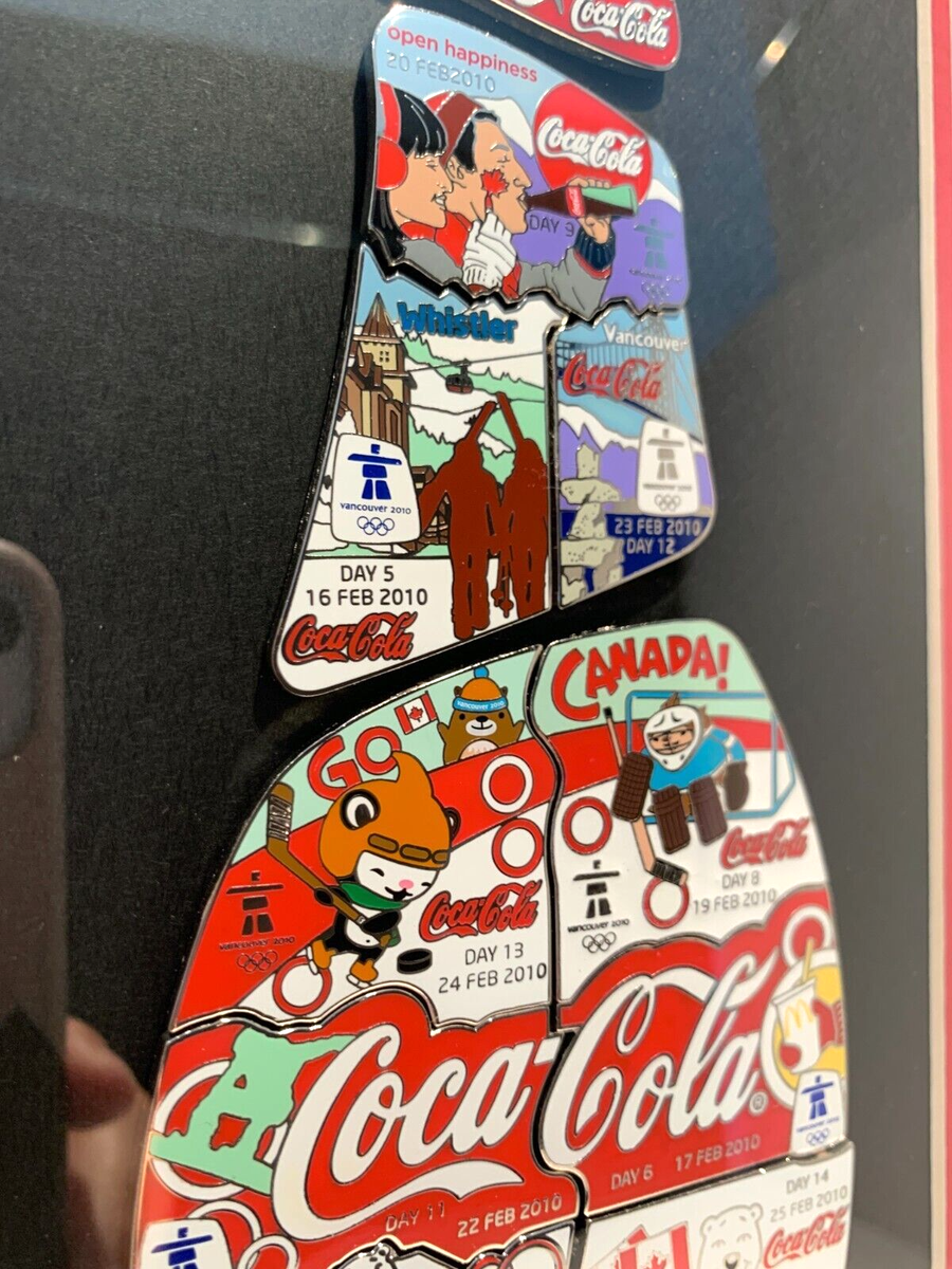 RARE Official 2010 Vancouver Olympic Coca Cola 18 Pins Bottle Set