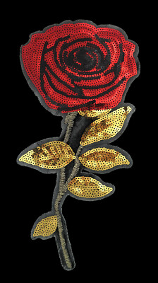 35cm Rose Bügelbild Pailletten Applikation Patch Bügelbilder Aufbügler Blume rot