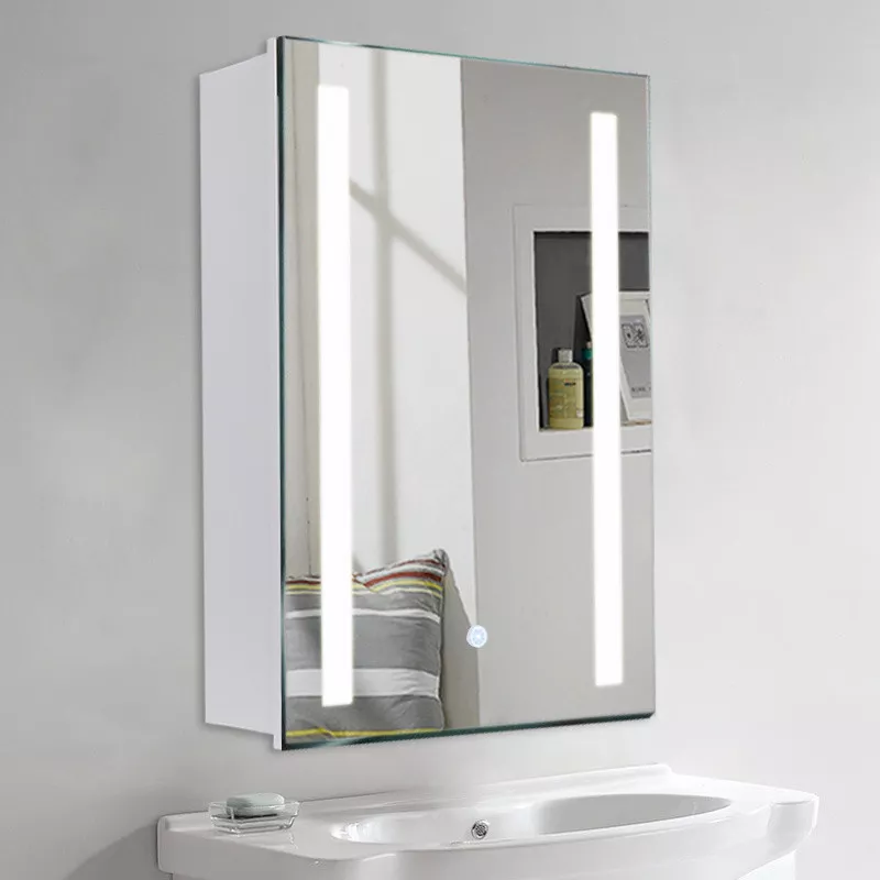 LED Bathroom Mirror Cabinet Light Up Storage Cupboard Touch Demister Pad Sensor