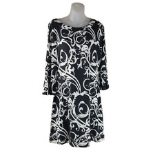 White House Black Market Mini Dress WOMENS M Black White Stretch 3/4 Bell Sleeve
