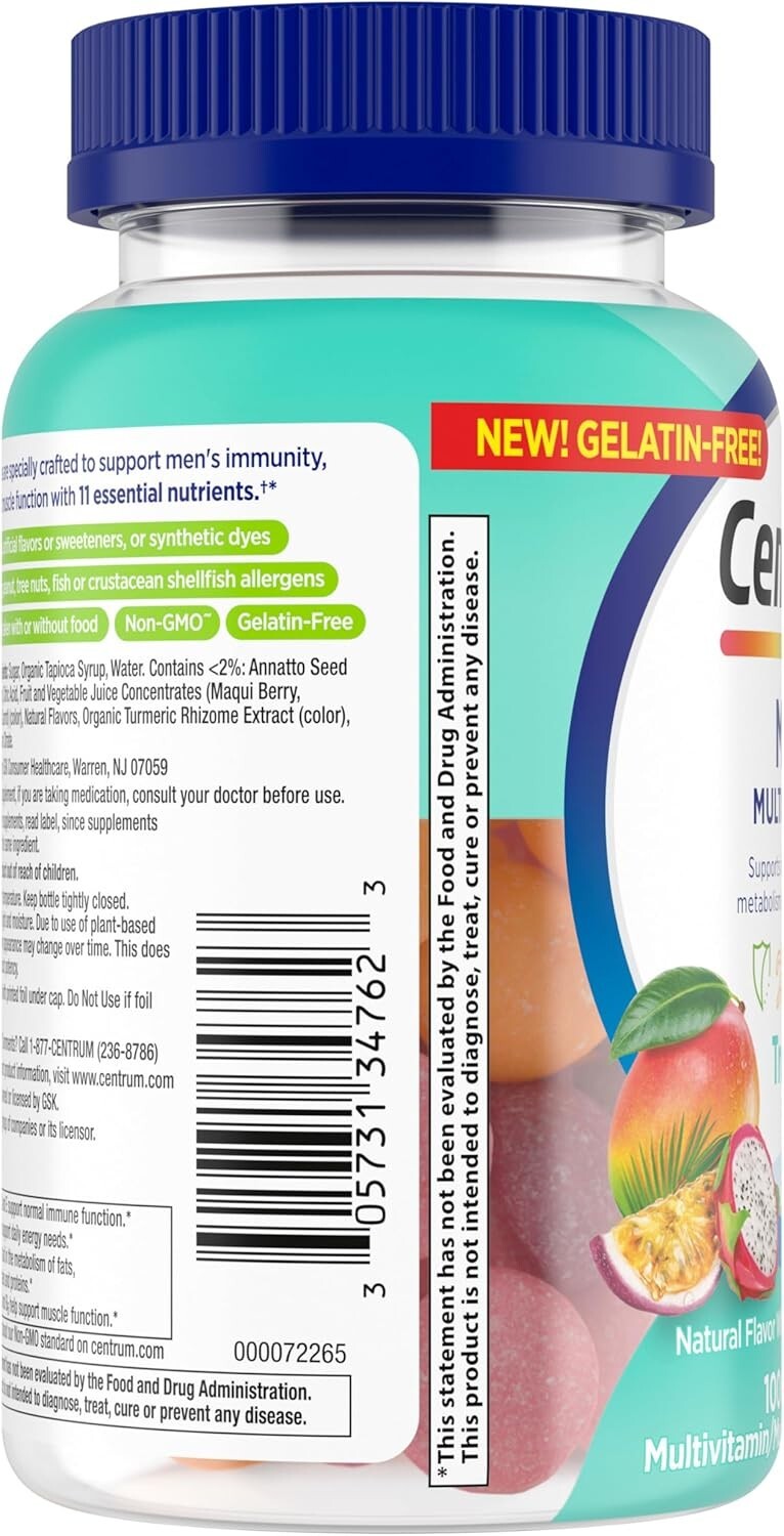 Men's Multivitamin Gummies - 100 Count, Tropical Fruit Flavor, Immune Support