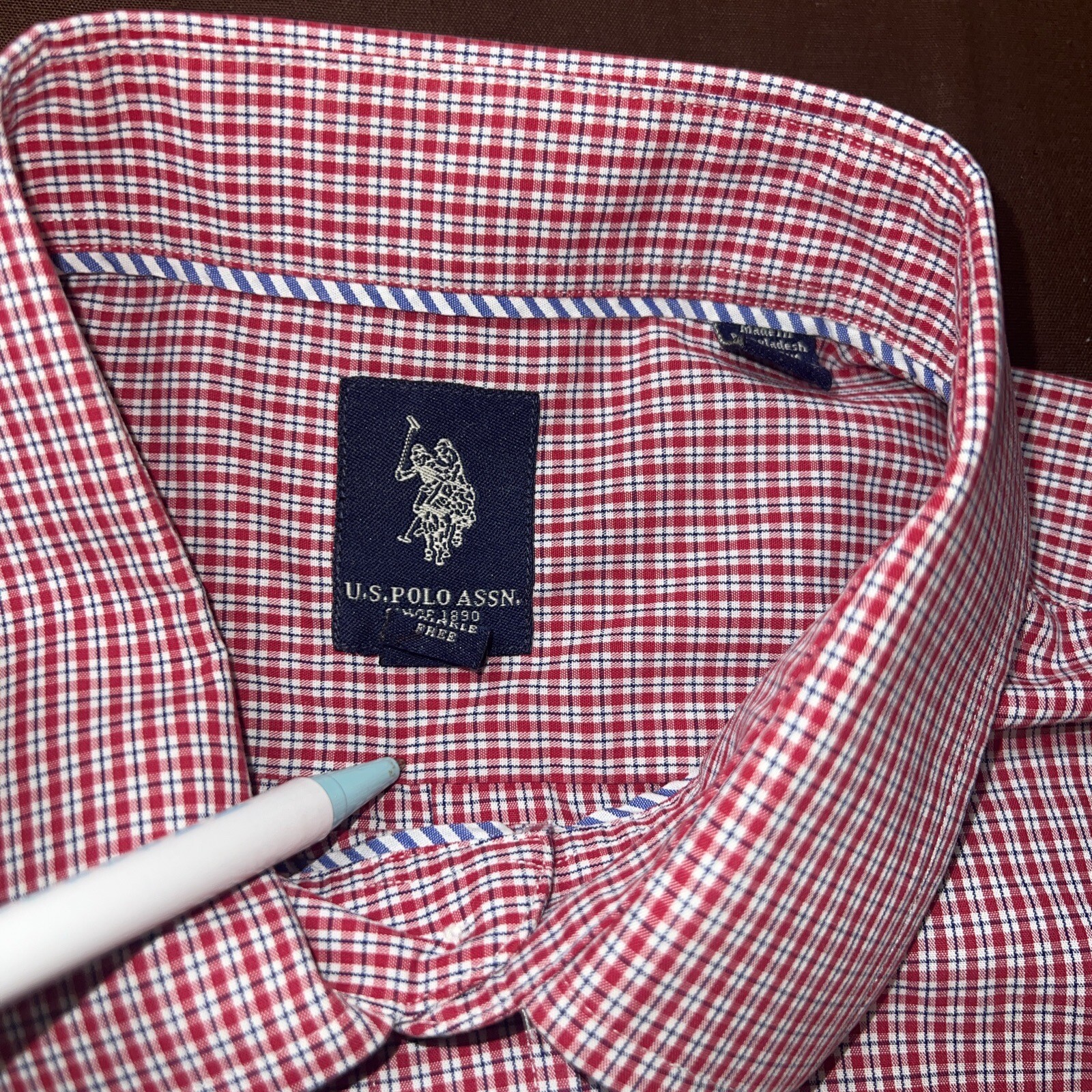 us polo assn mens XL dress shirt red blue checkered long sleeve eBay