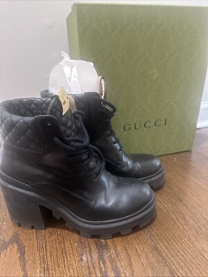 GUCCI Magnum Calf Nappa Samoa Black Quilted Lace Up Ankle Boots Sz 40