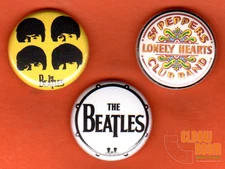 Set of three 1" Beatles pins buttons band Sgt. Peppers John Paul Ringo George