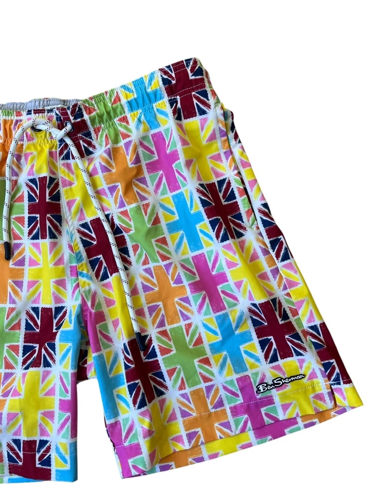 Ben Sherman Board Shorts Mens S-M Colorful British Flag Beach Surf Artsy Modern - Imagem 2 de 4