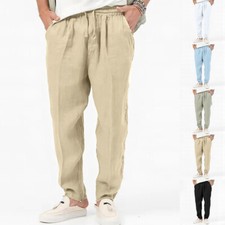 Mens Cotton Linen Trousers Yoga Sport Casual Harem Summer Pants Joggings Joggers