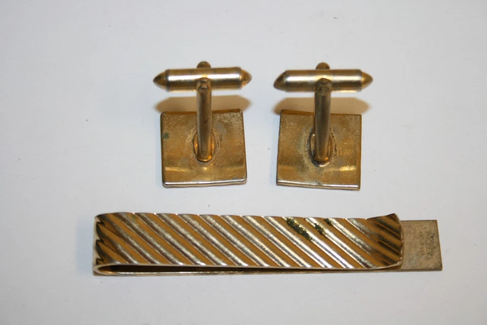WOW Juego de Corbata y Gemelos Hadley Dorado Mediados de Siglo Para Hombre Vintage RARO Foto 2 de 3