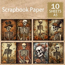 Halloween Skeletons Poses Flowers A5 Scrapbook Card Journal Craft Paper