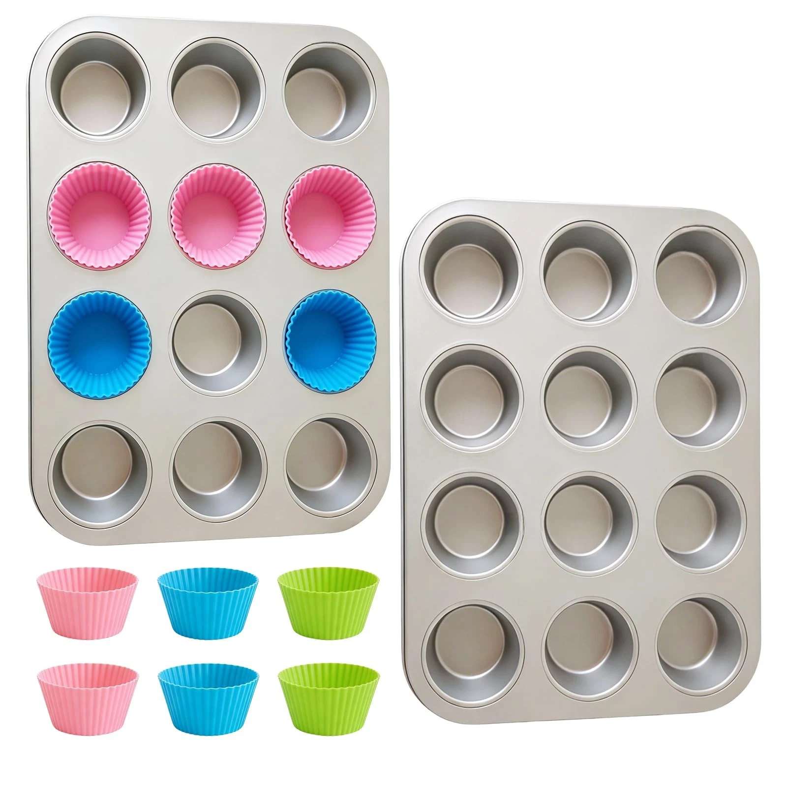 12-Cup Muffin Pan with12 Silicone Cups, Carbon Steel Cupcake Pan, Nonstick PF...
Opens in a new wind