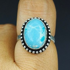Natural Turquoise Gemstone Handmade 925 Sterling Silver Ring Size-6 US