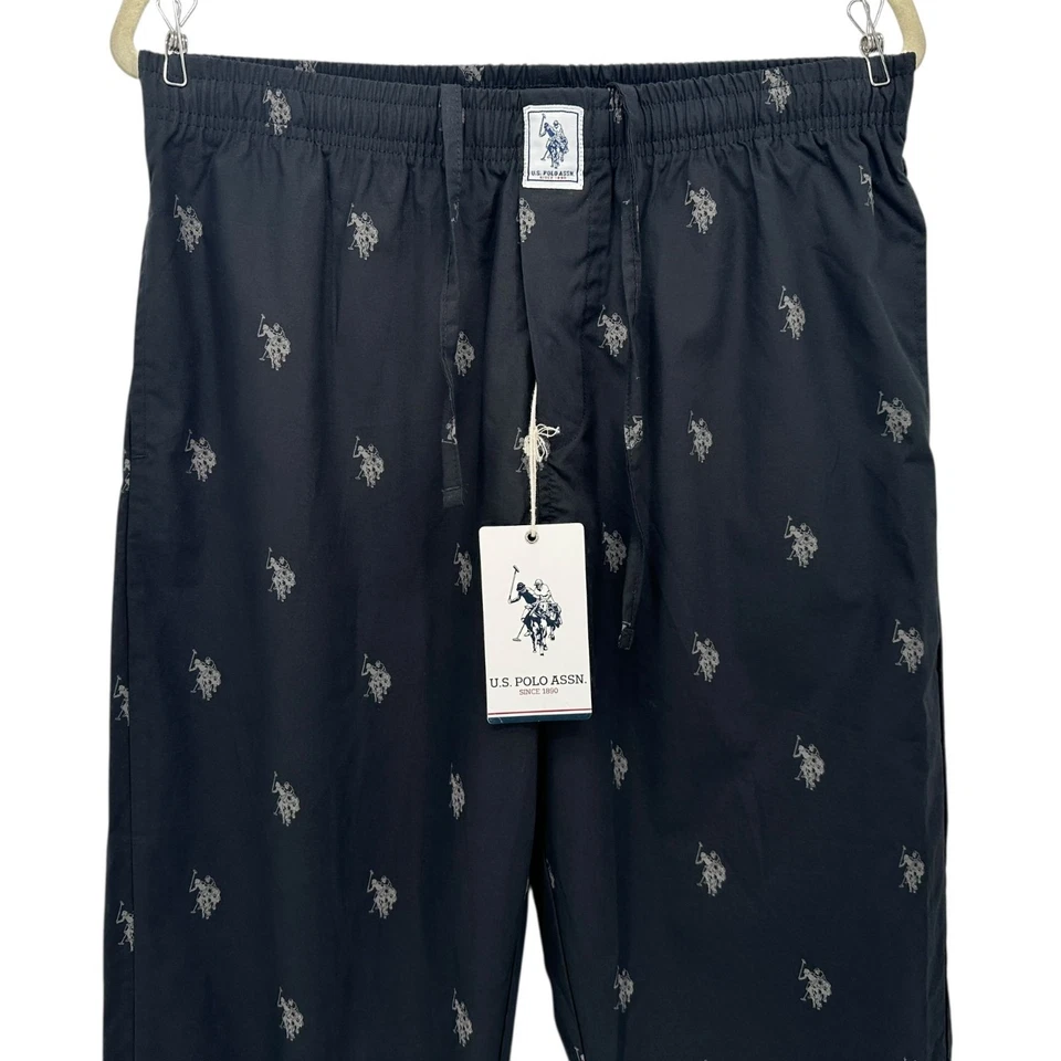 NEW US Polo Assn Mens Large Pajama Pants Trouser Crop Logo Print Black - Image 2 of 4