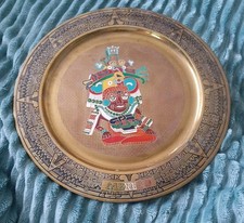 Vintage Copper/Brass Metal Aztec Mayan Wall Hanging Plate 11" Hand Craft Mexico: