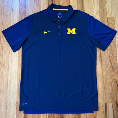 Nike Michigan Wolverines Dri-FIT Polo Shirt Men s Large Navy Maize NCAA College