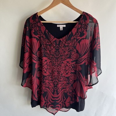 Cb Db Established 1962 Blouse Sz Med Women s Red Black Embellished Layered EUC 