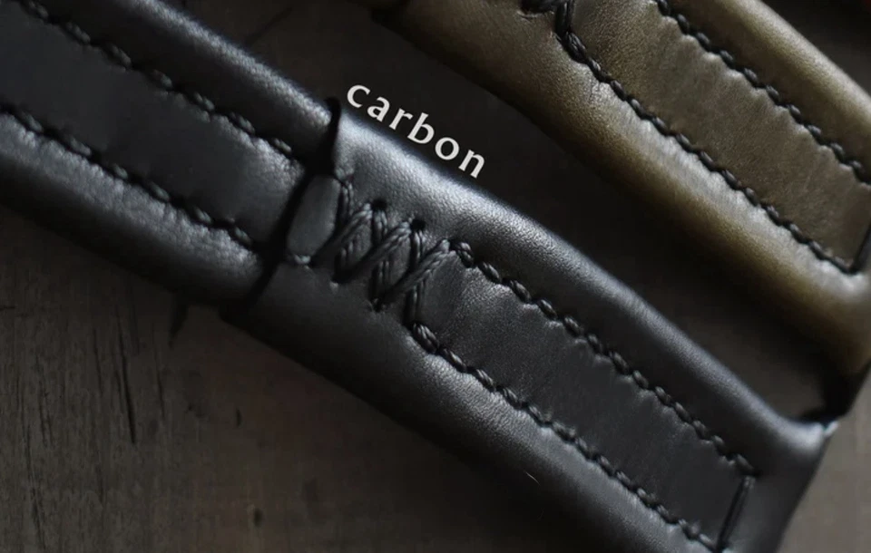 Correa inteligente de cuero artesanal de ocre 24 mm X 150 - cuero negro carbono y puntada Foto 4 de 4