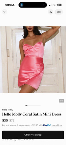 Hello Molly Coral Satin Mini Slip Dress Womens M Sweetheart Strappy Zip