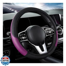 DXNQ Car Steering Wheel Cover, 15 Inch Carbon Fiber Leather Stitching Color S