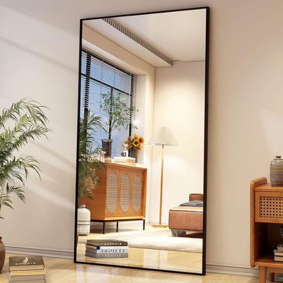 Large 34''x76'' Full Length Mirror with Stand - Black Aluminum Frame