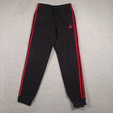 Adidas Pants Youth Large 14/16 Black Red Three Stripes Track Athletic Jogger