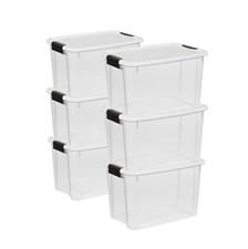 Sterilite 30 Qt Clear Plastic Stackable Storage Bin w/ Latch Lid, White 6 Pack
