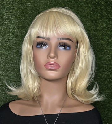 Short Blonde Wig with Bang Retro Bouffant Beehive Wigs 80s Cosplay