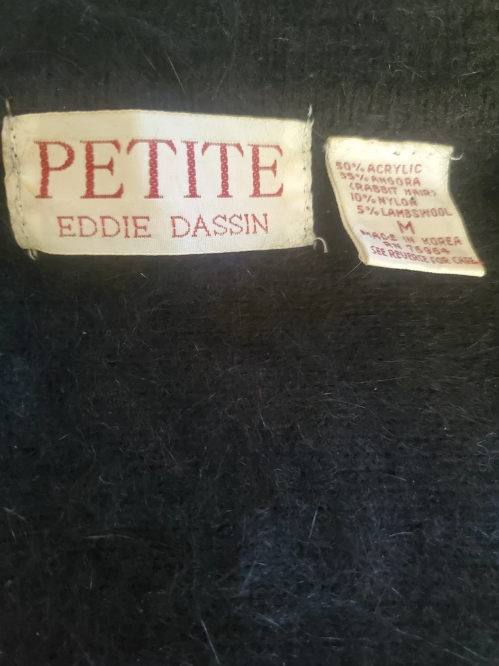 Vintage 80s Fashion Sweater Ml Fluffy Cardigan Floral Beaded Angora Lambswool - Image 3 of 4