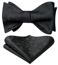 Black Self-Tie Bow Ties for Men  Formal Floral Jacquard Set with Pocket Square