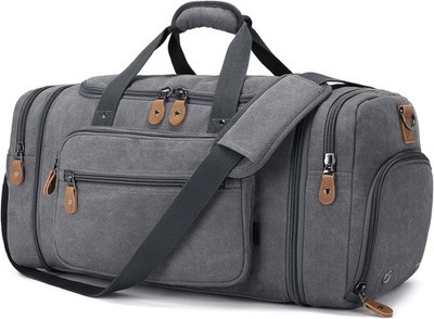 Canvas Duffle Bag 60L Travel Duffel Overnight Weekend Bag W/ Shoe Compartment
