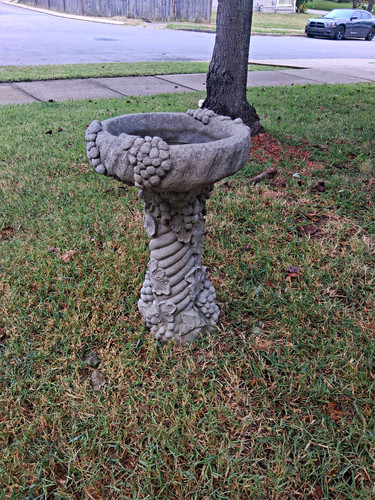 Gray Stone Pedestal Bird Bath Bowl & Stand with Grapevine Grape Cluster Design