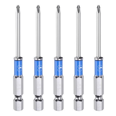 5pcs PH1 Phillips Screwdriver Bits 1/4'' Hex Shank 3'' Long 0.12'' Rod Polish