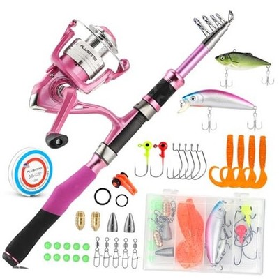 Ladies Telescopic Fishing Rod and Reel 1.8M 5.91Ft fishing full kit Pink |  eBay