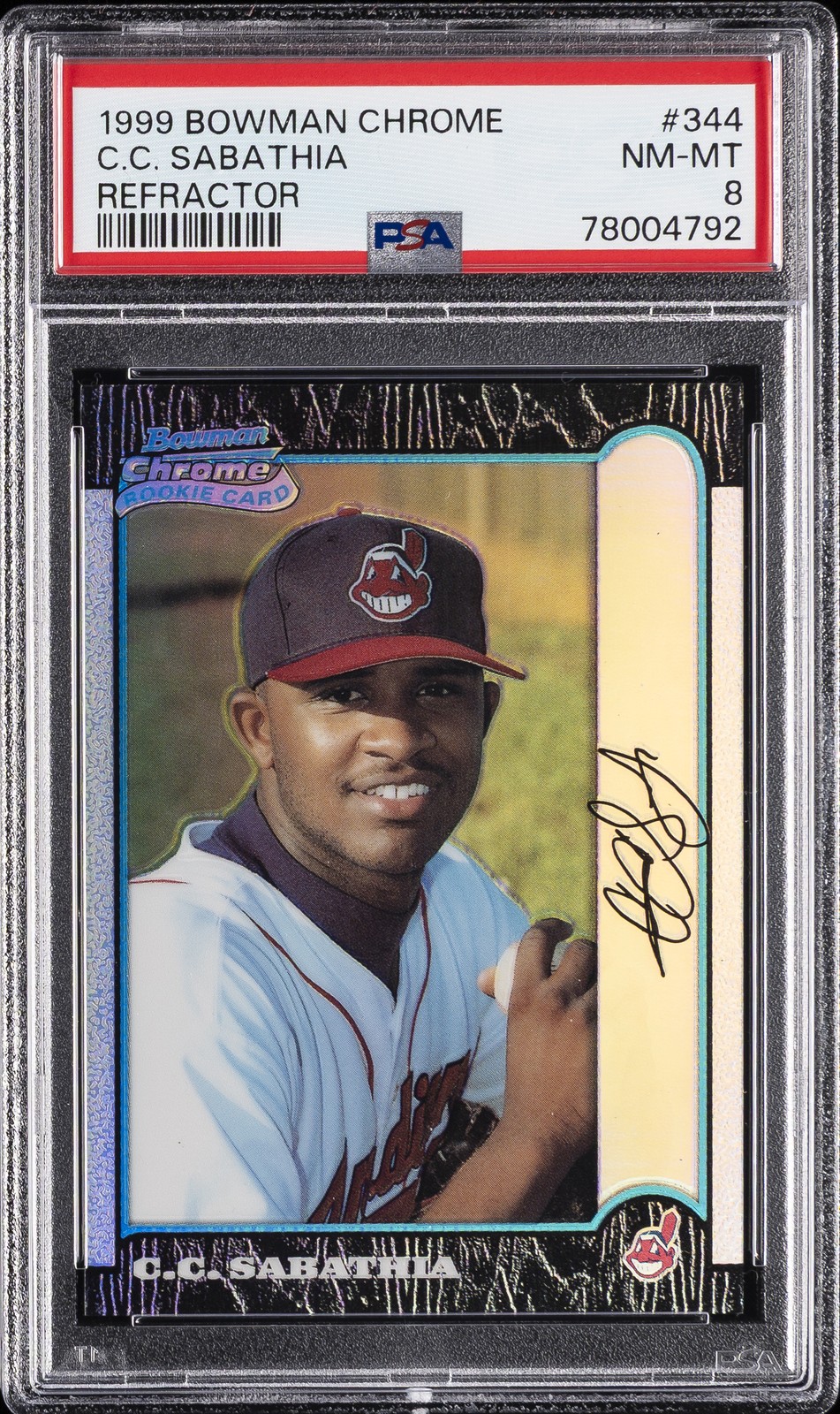 1999 BOWMAN CHROME REFRACTOR #344 C.C. SABATHIA ROOKIE RC PSA 8