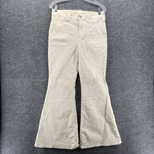 American Eagle Corduroy Pants Womens 8 Short Ivory Flare High Rise Boho Cottage