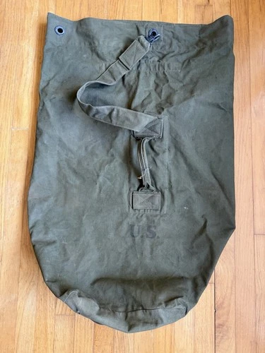Original WWII WW2 Military Green Thick Canvas Duffel Bag Vintage Strap ID’ed