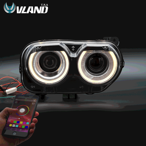 Pair LED Headlights RGB Color Change Lamps For 2015-2022 Dodge Challenger SE R/T - Picture 3 of 11