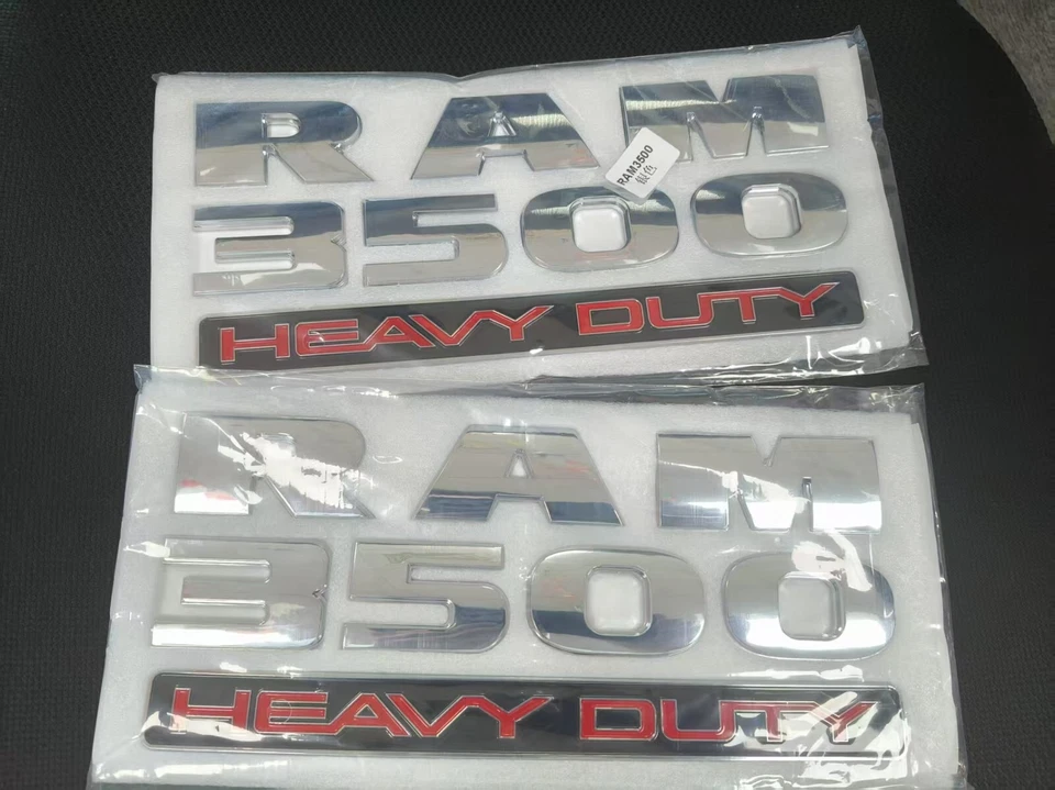 2PC SET Front Door Emblems Badges Fits For RAM 3500 HEAVY DUTY Chrome Silver Red Foto 2 de 4