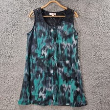 CLARITY Womens Tunic Dress Size M GreenBlack Grey Sleeveless Lace Trim A-line