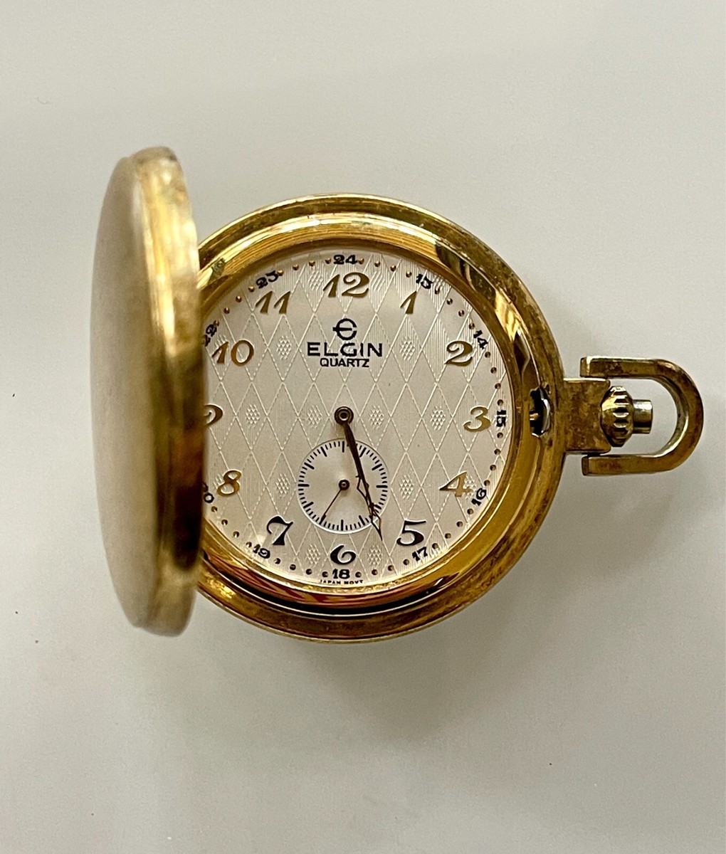 Vintage Elgin Hunter Gold Tone White Pocket Watch