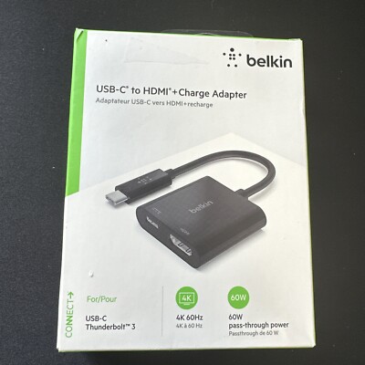 Belkin USB-C to Thunderbolt 3 4K HDMI Adapter + 60W Charger open box