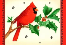 Merry Christmas Red Cardinal Holly Sprig Berry Berries Hallmark Greeting Card