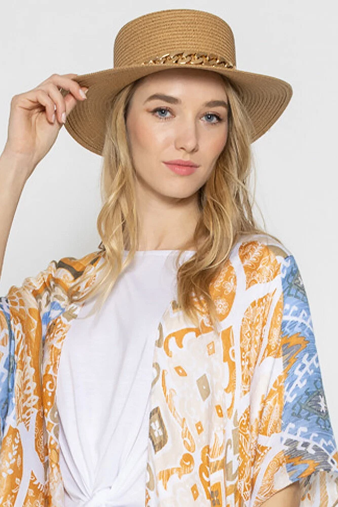 Do Everything in Love Women Chain Band Straw Beach Sun Panama Hat
