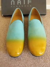 NIB NAIF ITALY Handmade Blue Yellow Suede Loafers US 12 UK 11 EU 45