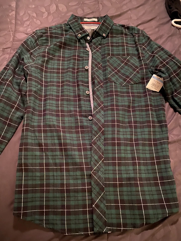 NWT Heritage Report Collection Green Plaid Flannel Slim Fit Shirt Mens Size S - Image 3 of 4