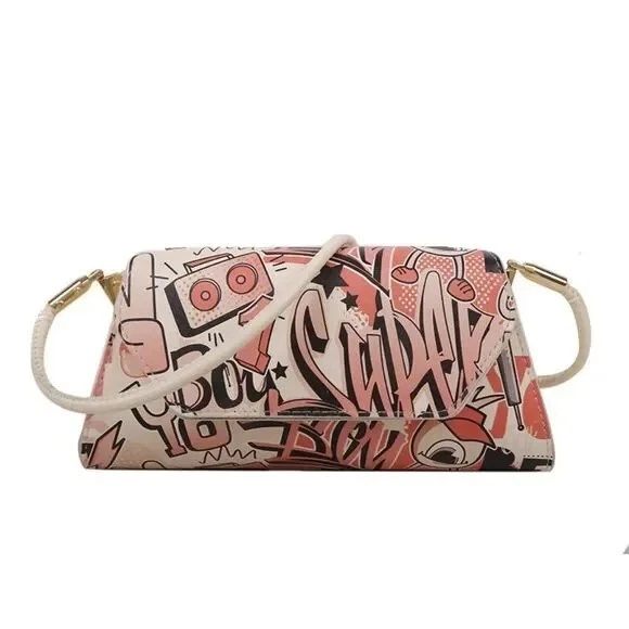 Creative Cartoon Pattern flap design Pu shoulder bag cute bag fun bag new