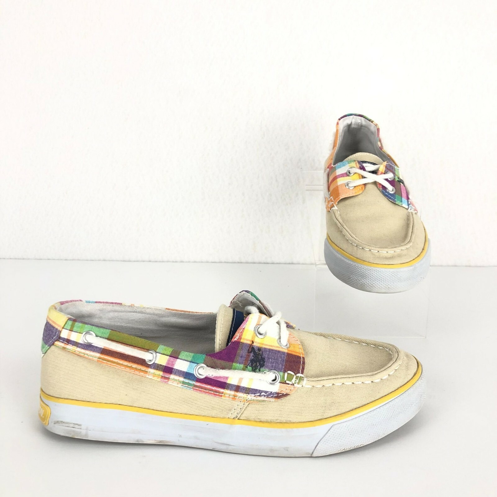 Tan Plaid Mate Lace-Up Boat Shoes 